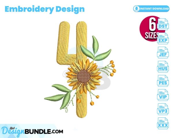sunflower-alphabet-number-four-embroidery-design