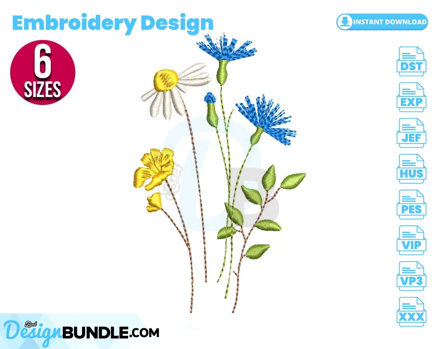 Wildflower Embroidery Design Instant Download » BestDesignBundle