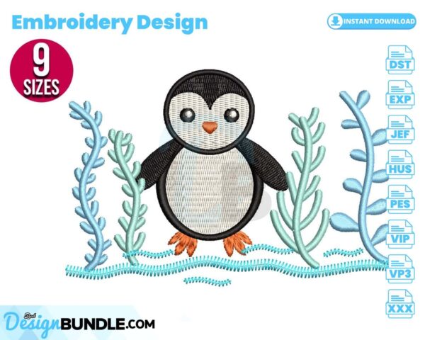 penguin-with-seaweed-embroidery-design