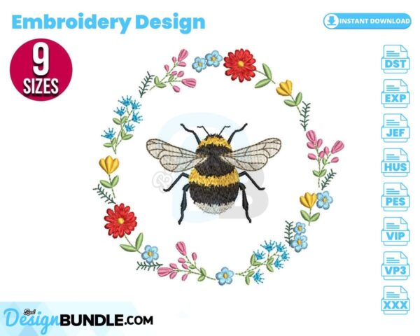 floral-bee-wreath-embroidery-design