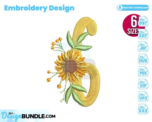 sunflower-alphabet-number-six-embroidery-design