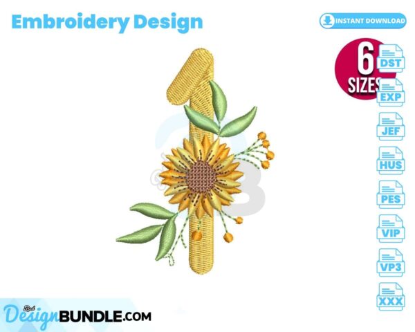 sunflower-alphabet-number-one-embroidery-design