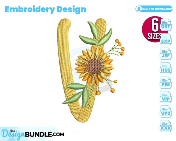 sunflower-alphabet-letter-v-embroidery-design