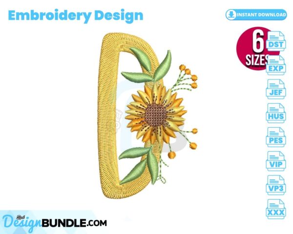 sunflower-alphabet-letter-d-embroidery-design