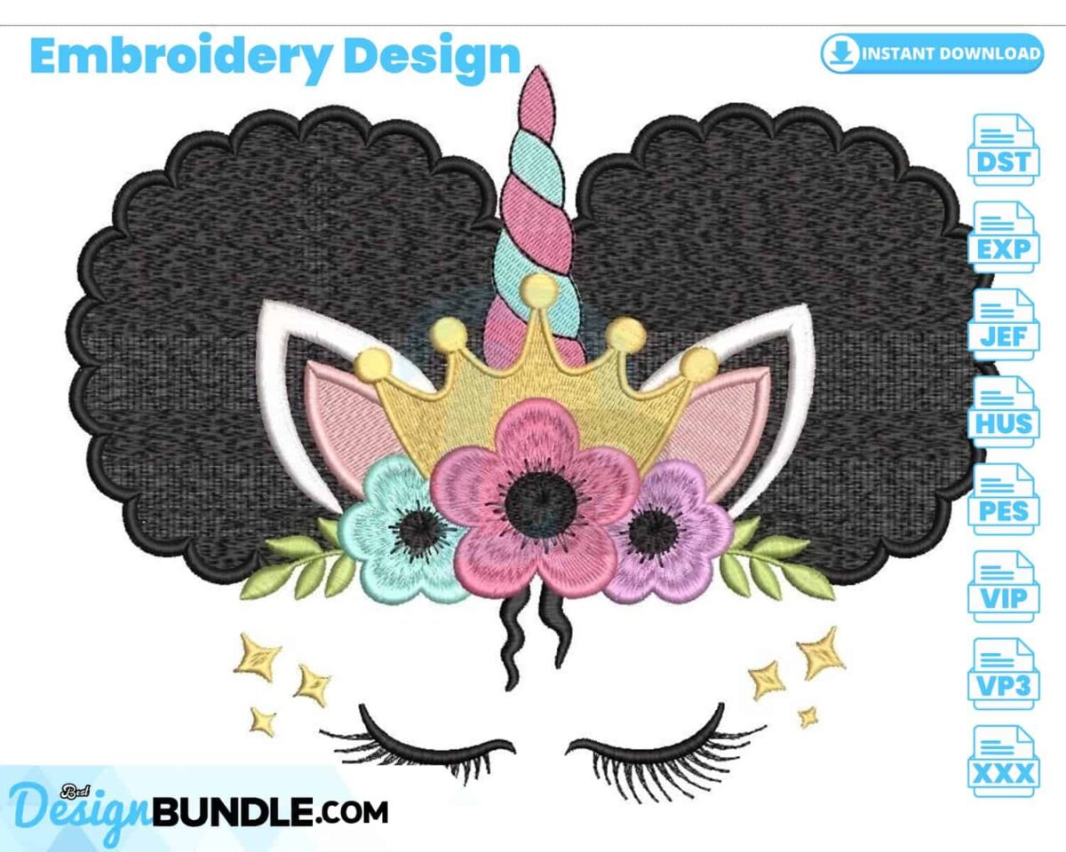 unicorn-afro-puffs-princess-embroidery-design