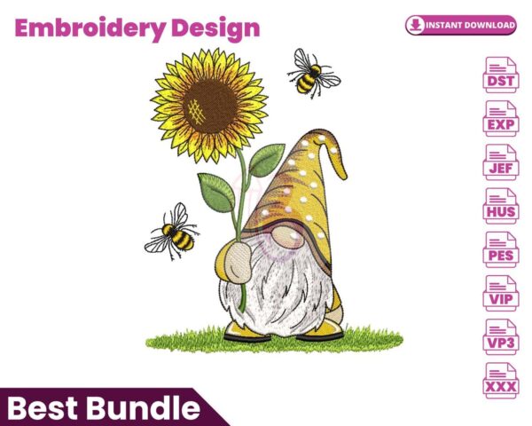sunflower-gnome-and-bees-embroidery-design