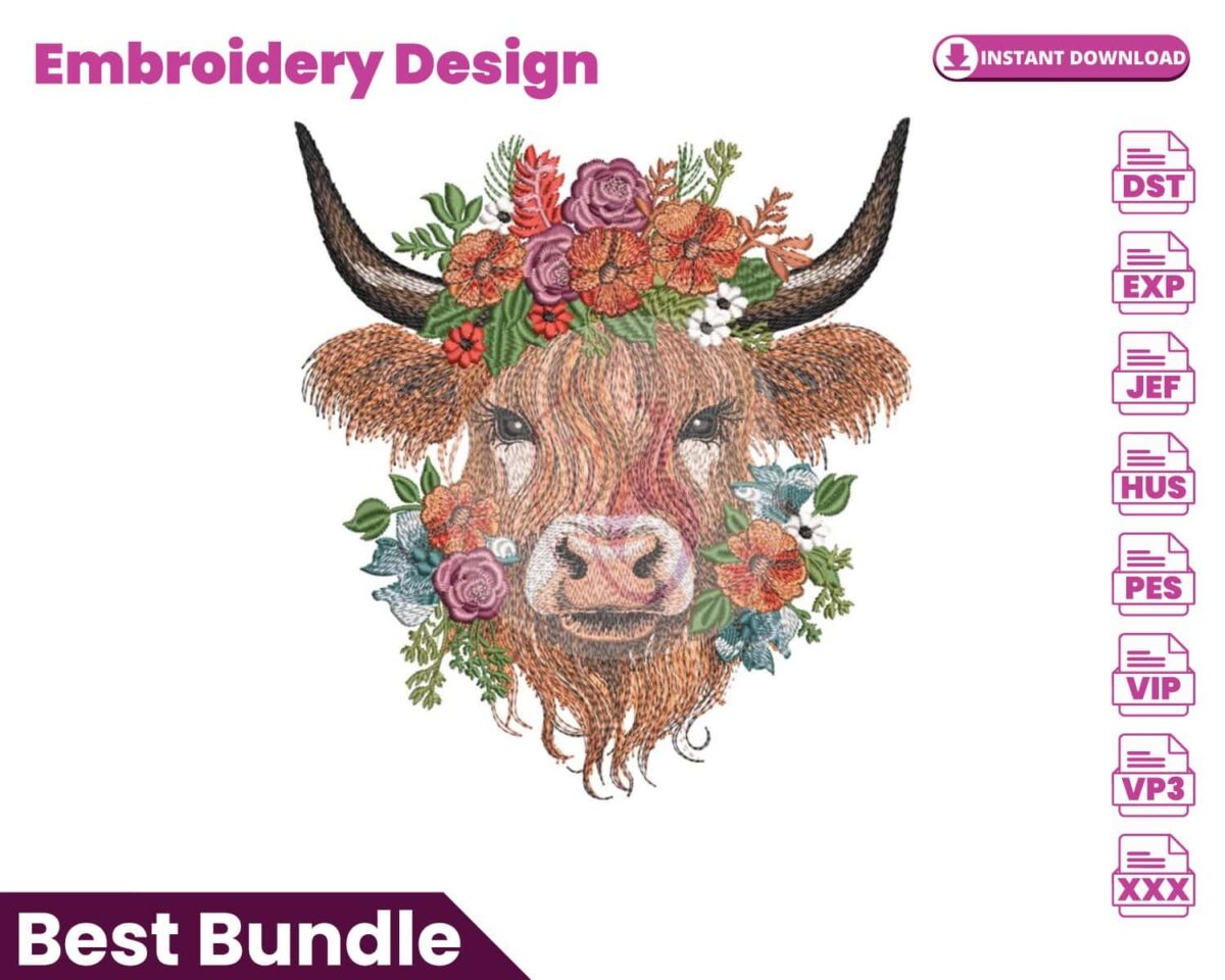 floral-highland-cow-embroidery-design