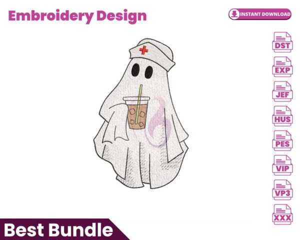 nurse-ghost-with-iced-coffee-embroidery-design