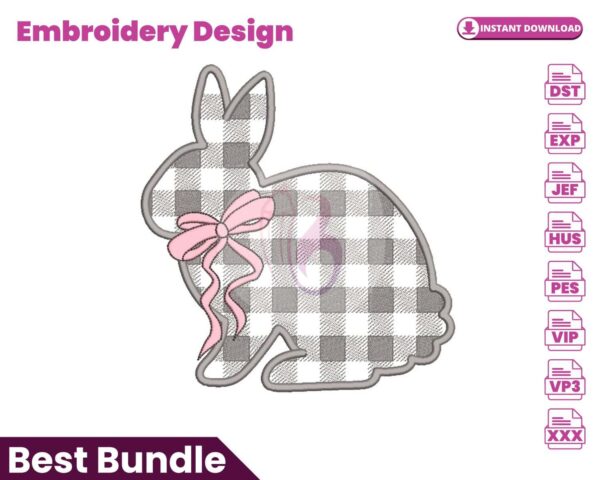buffalo-plaid-rabbit-with-a-bow-embroidery-design