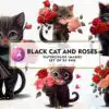 black-cat-and-roses-watercolor-clipart