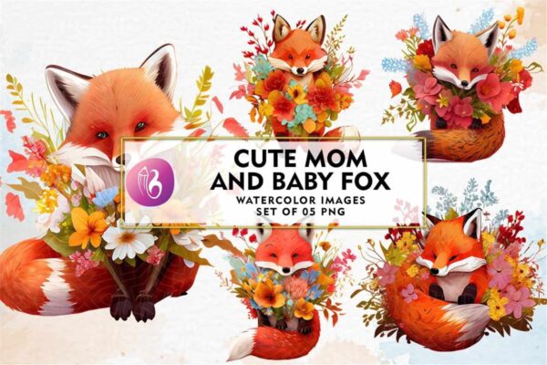 cute-mom-and-baby-fox-watercolor-clipart