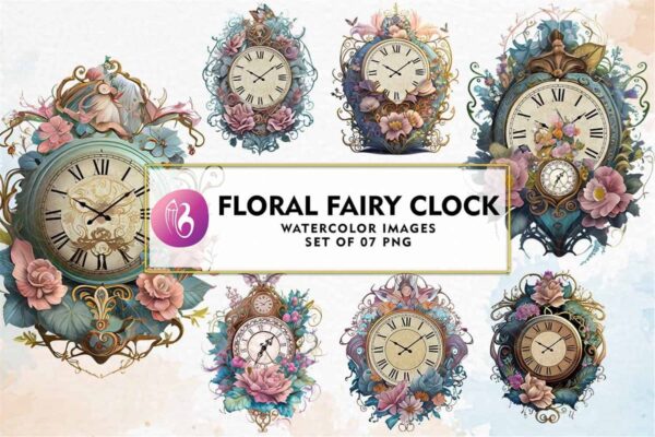 floral-fairy-clock-watercolor-clipart