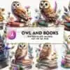 owl-and-books-watercolor-sublimation