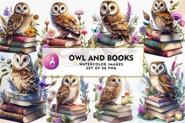 owl-and-books-watercolor-sublimation