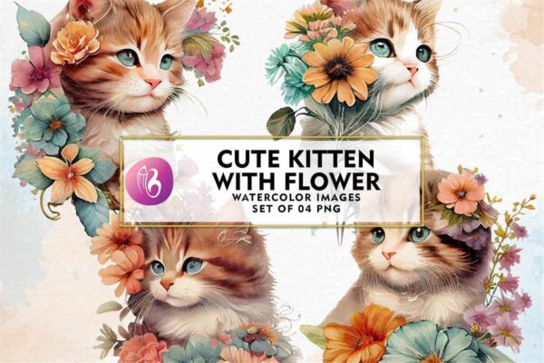 cute-kitten-with-flower-watercolor