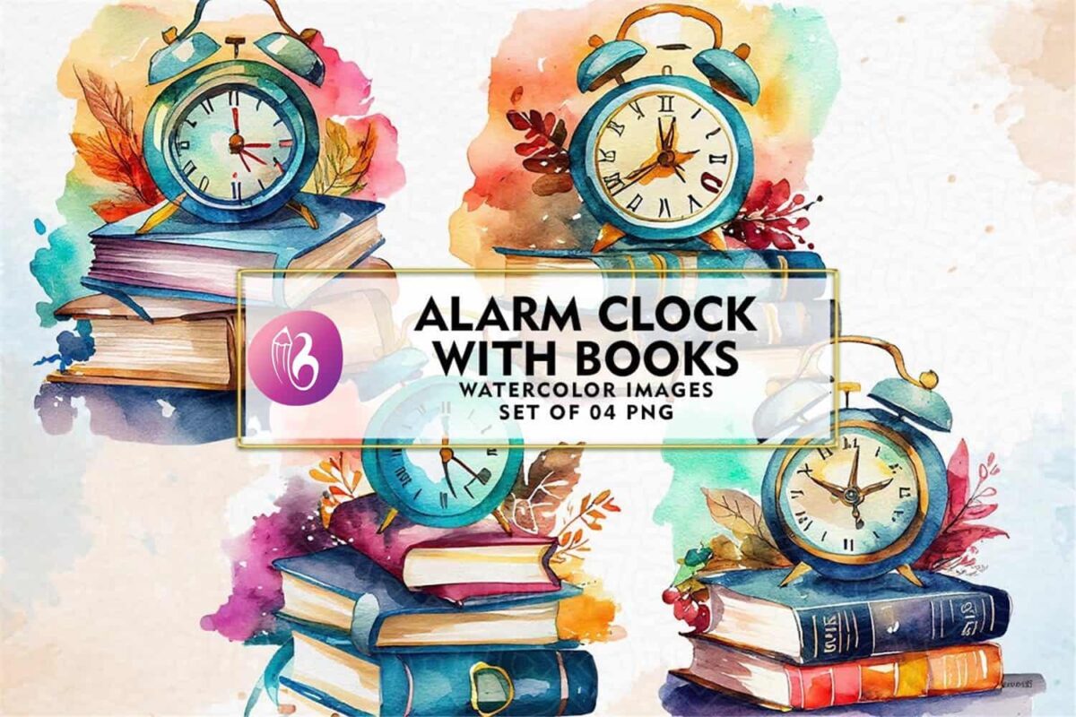 vintage-alarm-clock-with-books-clipart