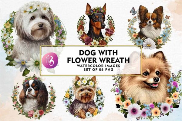 dog-flower-wreath-watercolor-sublimation