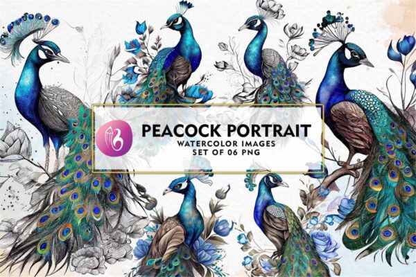 peacock-portrait-watercolor-clipart