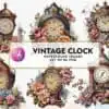 vintage-clock-with-flowers-watercolor