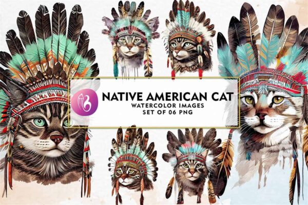 native-american-cat-sublimation-clipart