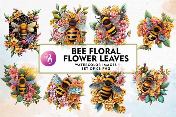 bee-floral-leaves-watercolor-sublimation