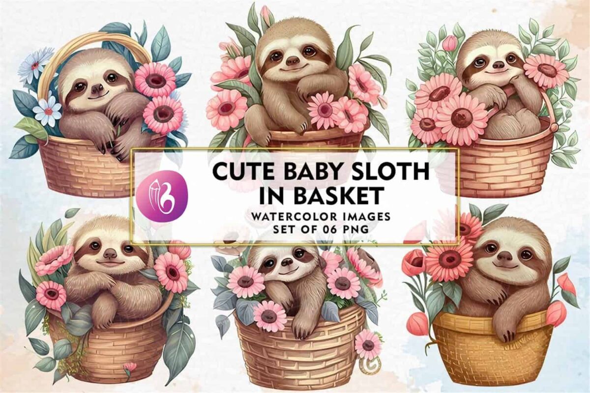 cute-baby-sloth-in-basket-watercolor