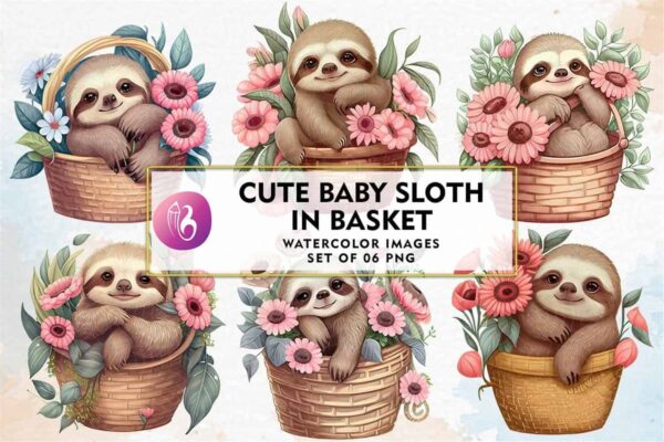 cute-baby-sloth-in-basket-watercolor