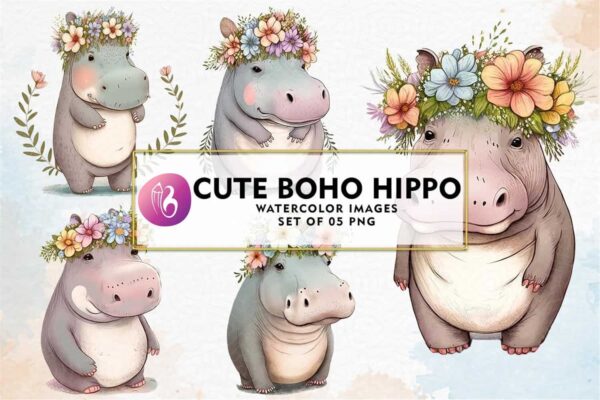 cute-boho-hippo-watercolor-sublimation