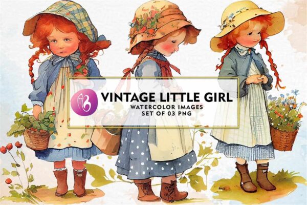 vintage-little-girl-watercolor-clipart