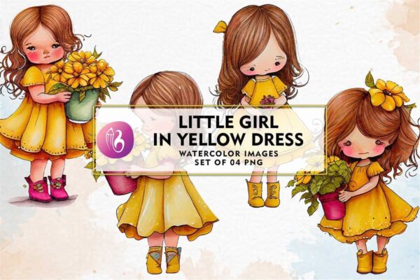 little-girl-in-yellow-dress-watercolor