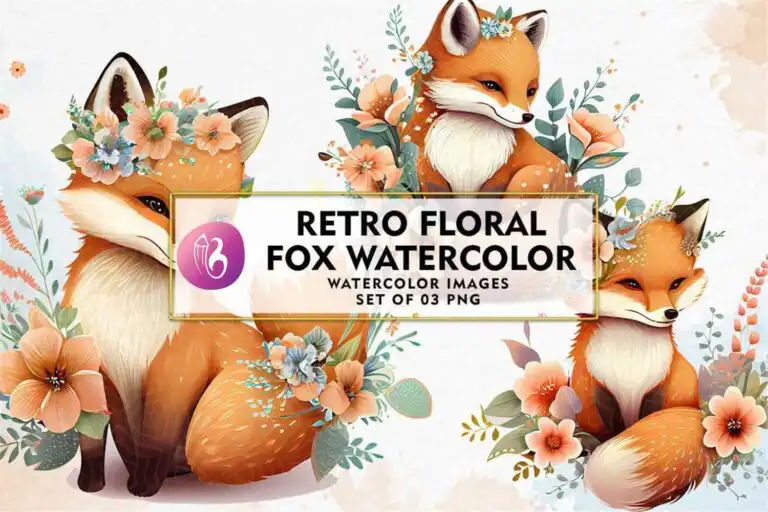 retro-floral-fox-watercolor-sublimation