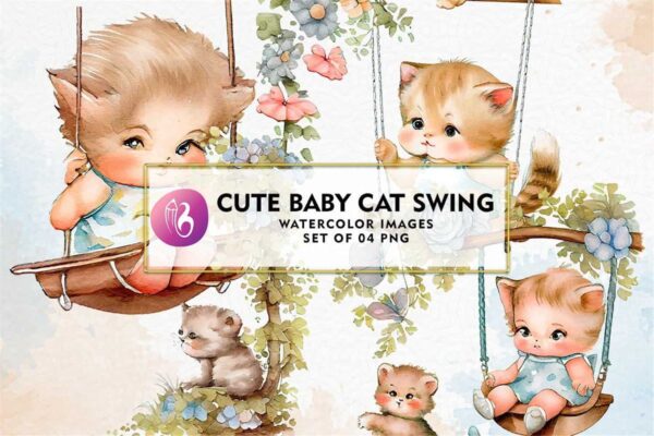 cute-baby-cat-swing-watercolor-clipart