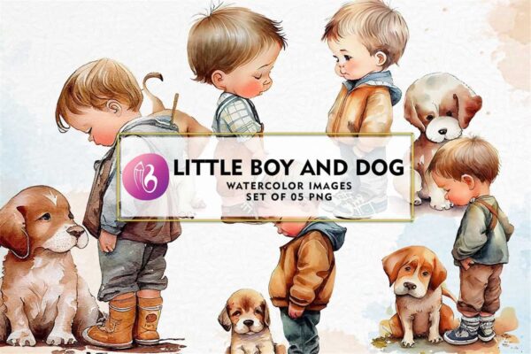 little-boy-and-dog-watercolor-clipart