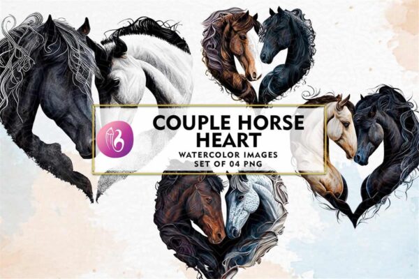 couple-horse-heart-watercolor-clipart