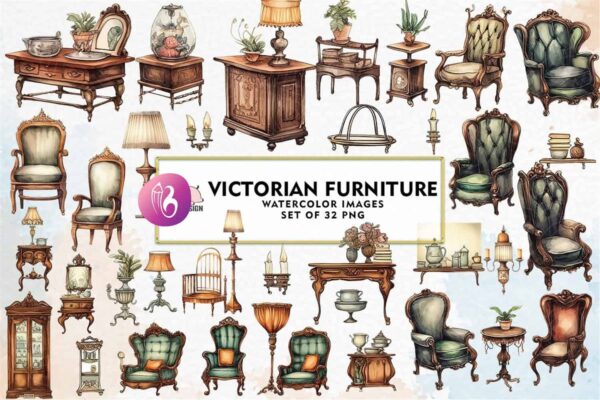 victorian-furniture-clipart-set