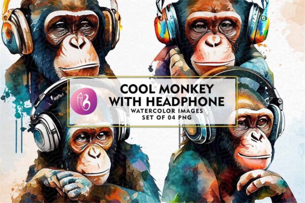 cool-monkey-with-headphone-watercolor