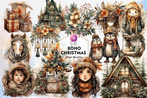 boho-christmas-sublimation-clipart-png