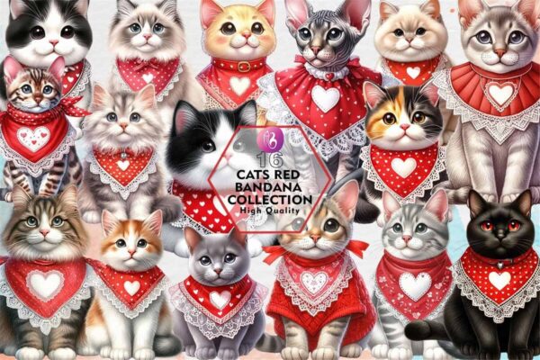 cats-red-bandana-collection-clipart-png