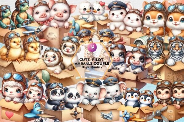 cute-pilot-animals-couple-clipart-png