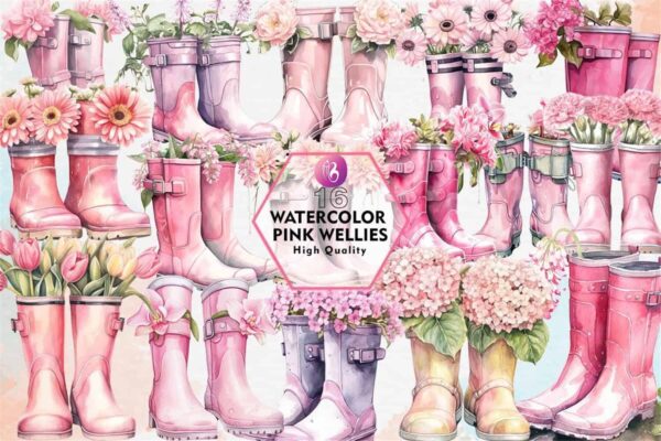 watercolor-pink-wellies-clipart-png