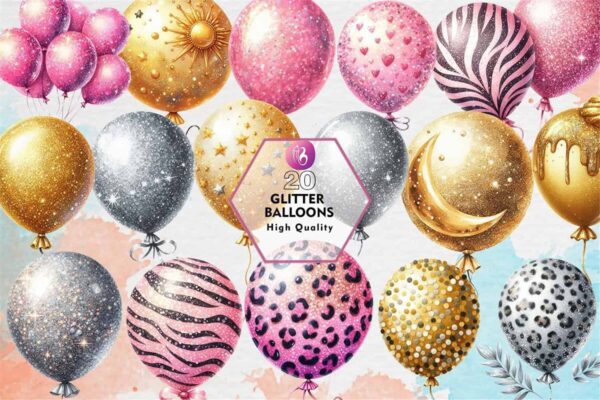glitter-balloons-sublimation-clipart-png