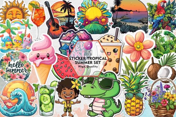sticker-tropical-summer-set-clipart-png
