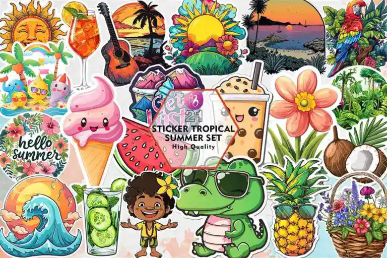 sticker-tropical-summer-set-clipart-png