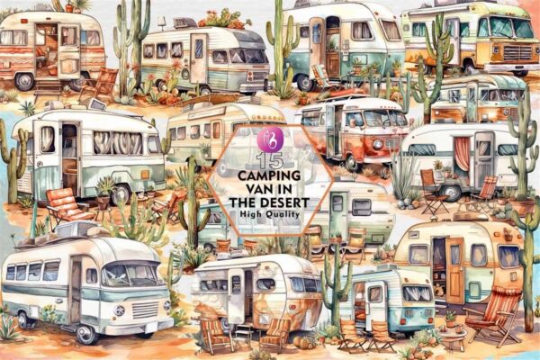 camping-van-in-the-desert-clipart-png