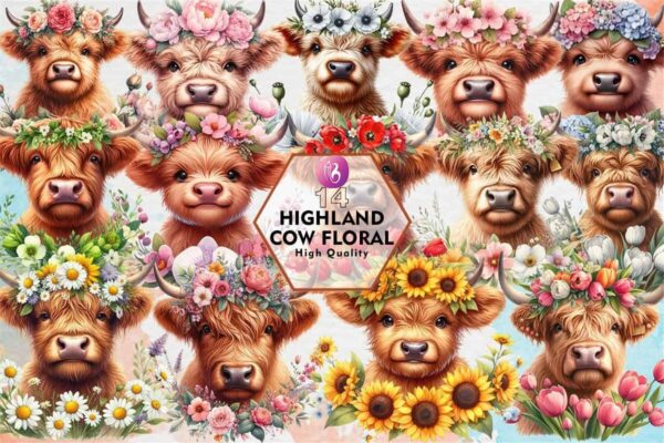 highland-cow-floral-sublimation-clipart