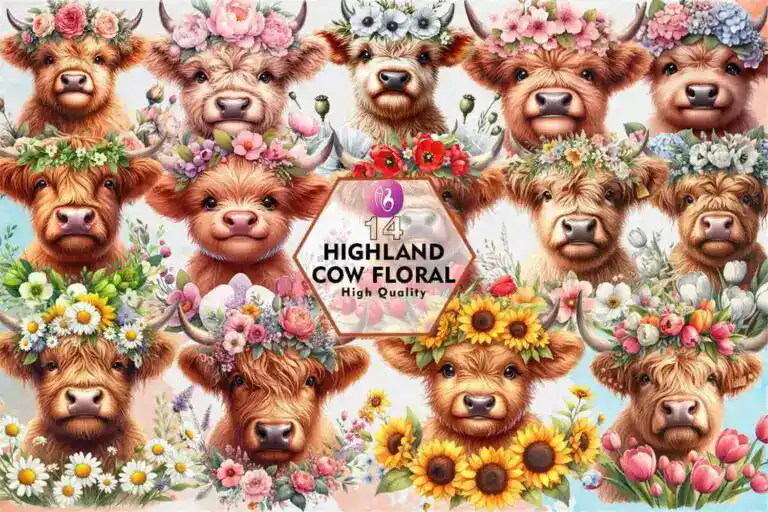 highland-cow-floral-sublimation-clipart