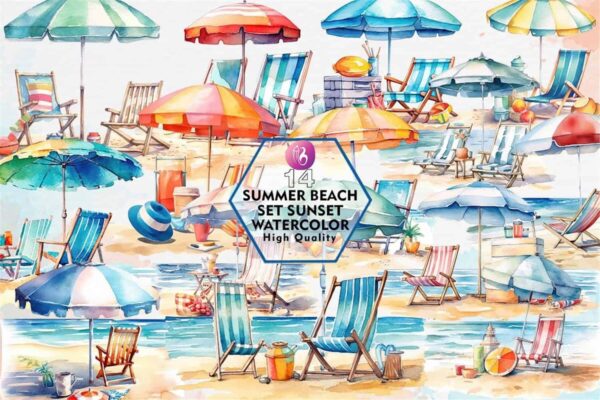 summer-beach-set-sunset-watercolor