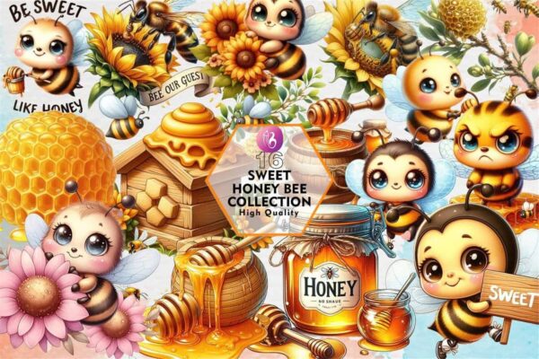 sweet-honey-bee-collection-clipart-png