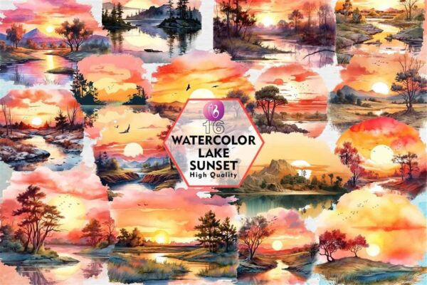 watercolor-lake-sunset-clipart-png