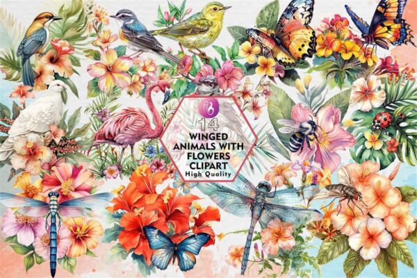 winged-animals-with-flowers-clipart